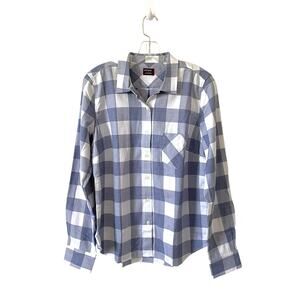 UNTUCKit Plaid Button Down Collared Blouse Shirt Navy Blue White Size 4 NEW